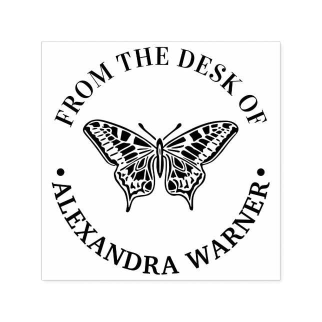 Tampon Auto-encreur Silhouette Papillon #3 Rond “De la part de” (Design)