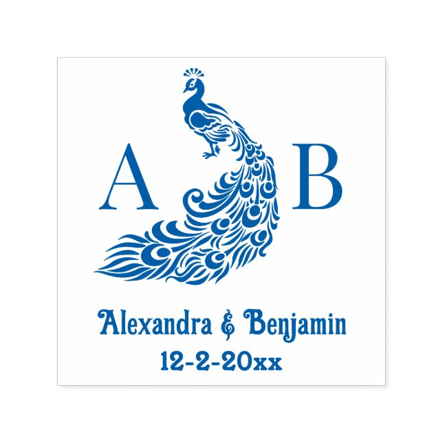 Tampon Auto-encreur Silhouette Peacock #4 Couple 2 Init Noms Monogramm (Design)
