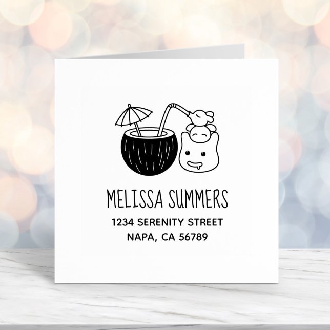 Tampon Auto-encreur Silly Blob Créatures Avoir Une Coco Boire Adresse (Créateur téléchargé)