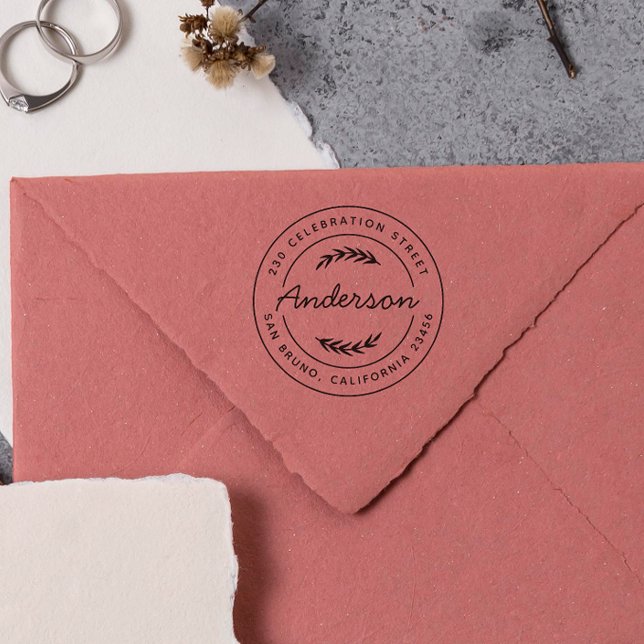 Tampon Auto-encreur Simple Botanique Rond Adresse de retour (Rubber Stamp Mock-up)