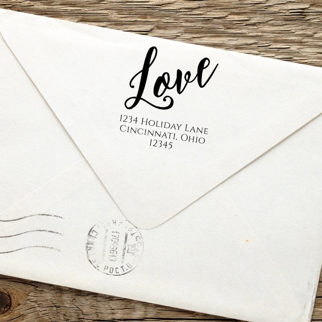 Tampon Auto-encreur Simple Calligraphie Script Love Retourner l'adress (Love self inking stamp return address template.)