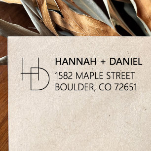 Tampon Auto-encreur Simple Chic Monogram Mariage Adresse de retour