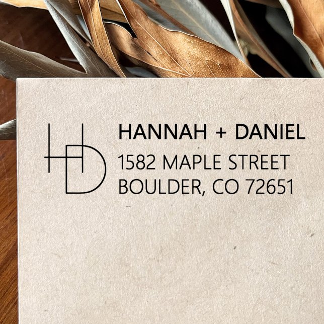 Tampon Auto-encreur Simple Chic Monogram Mariage Adresse de retour (Créateur téléchargé)