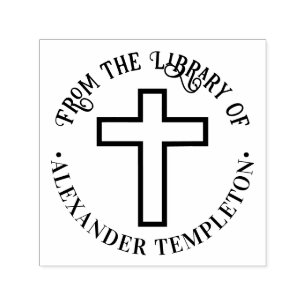 Tampon Auto-encreur Simple Croix « De la bibliothèque de » Nom du livr