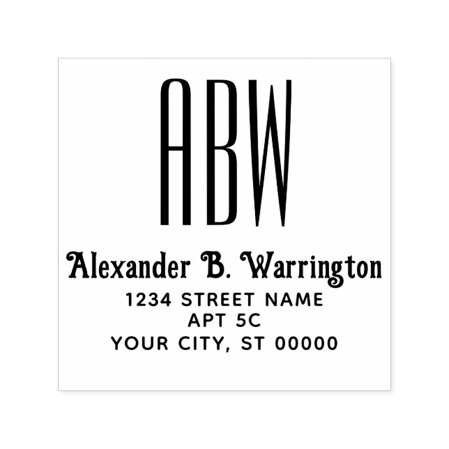 Tampon Auto-encreur Simple Elegant 3 Initial Monogramme Nom Adresse (Design)