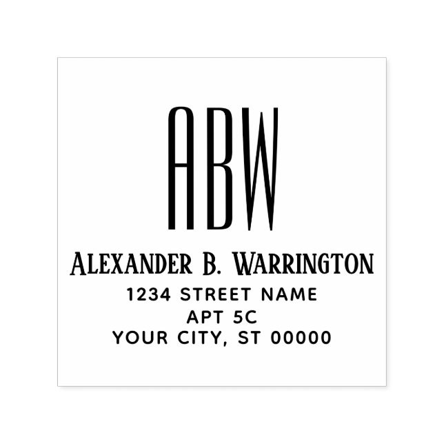 Tampon Auto-encreur Simple Elegant 3 Monogramme initial Adresse #8 (Design)