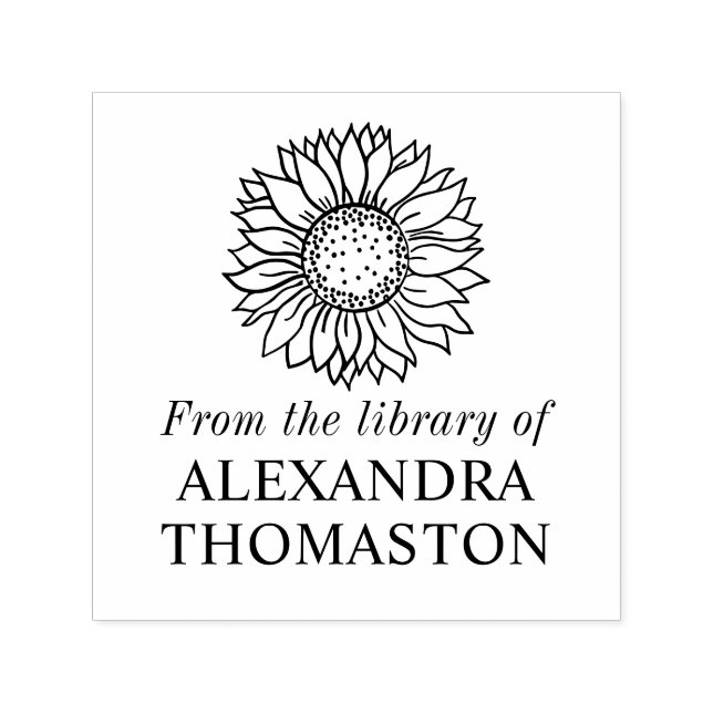 Tampon Auto-encreur Simple Élégant Tournesol #4 Nom du livre de biblio (Design)