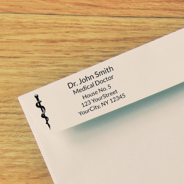 Tampon Auto-encreur Simple Médicale Asclepius Caduceus Noir Blanc (Créateur téléchargé)