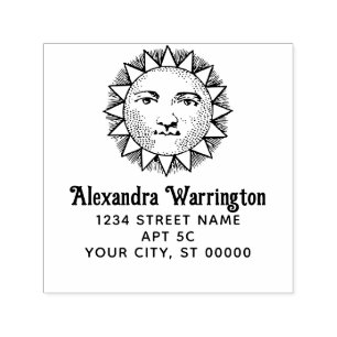 Tampon Auto-encreur Simple Minimaliste #35 Visage Solaire Nom Adresse 