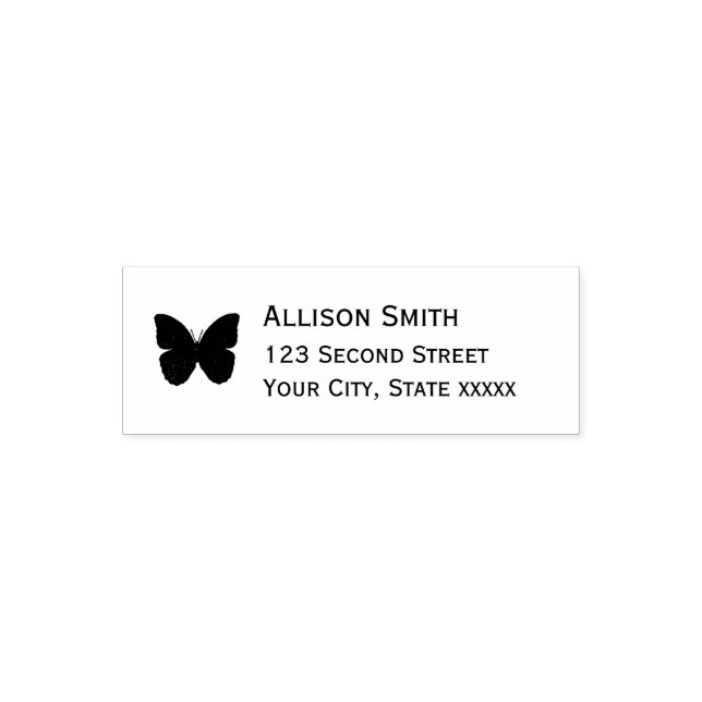 Tampon Auto-encreur Simple Modern Butterfly Black Address (Design)