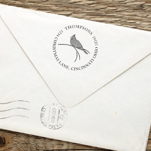 Tampon Auto-encreur Simple Winter Red Cardinal Nature Return Adresse