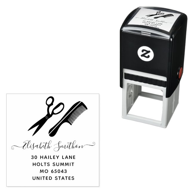 Tampon Auto-encreur Simples ciseaux Coiffeur professionnel (En situation)