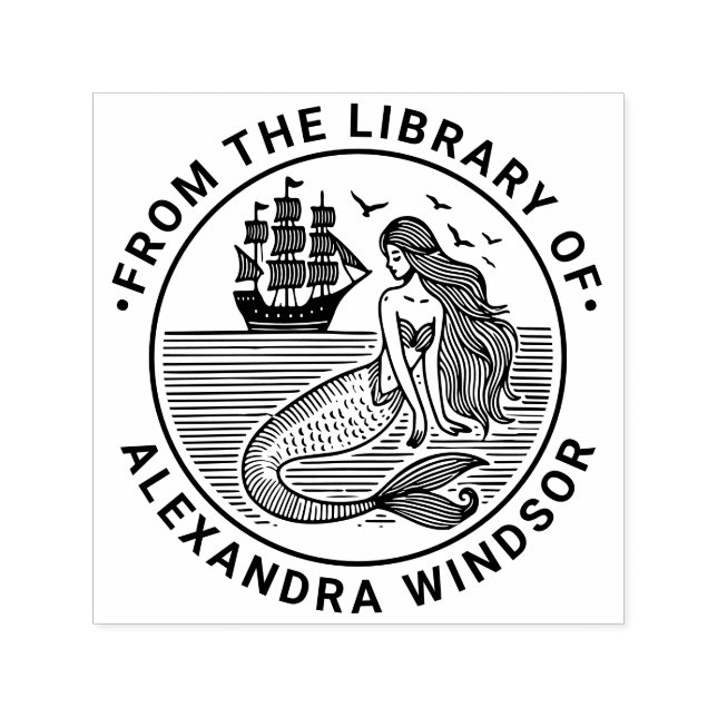 Tampon Auto-encreur Sirène de Sirène Sultry, Nom de livre de bibliothè (Design)
