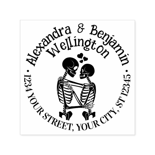 Tampon Auto-encreur Skeleton Couple Embracing Nom Adresse de retour (Design)