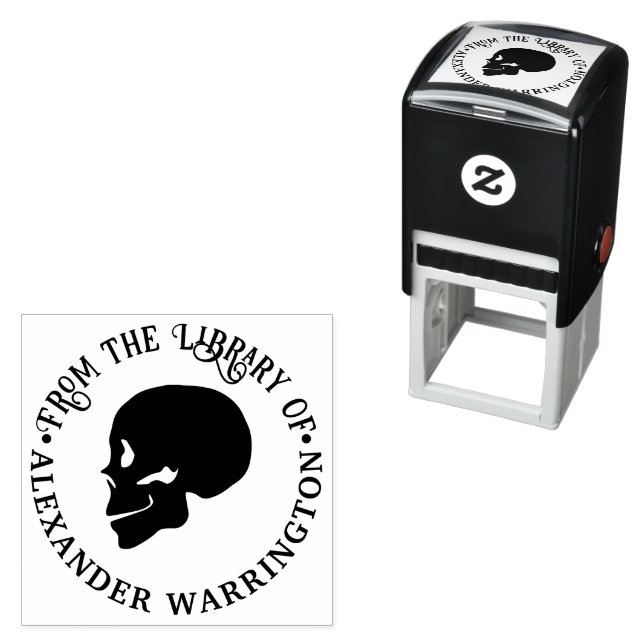 Tampon Auto-encreur Skull gothique Squelette "de la bibliothèque de" L (En situation)