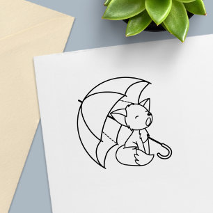 Tampon Auto-encreur Sleepy Pleurant Little Fox sous parapluie