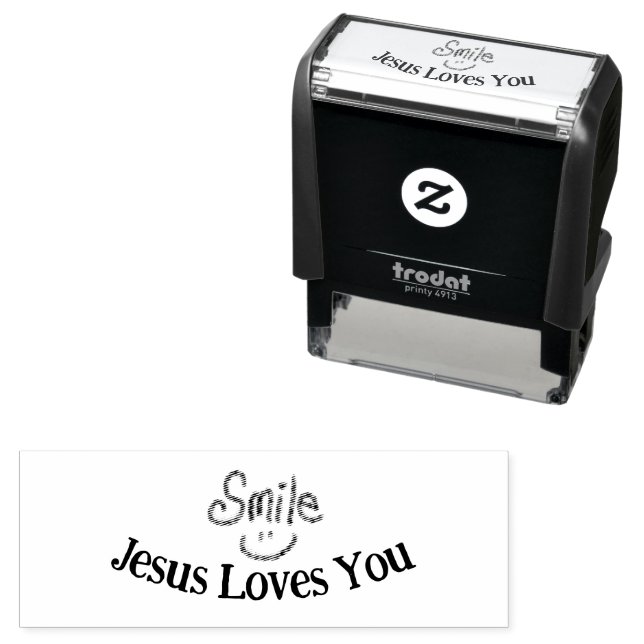 Tampon Auto-encreur Smile Jesus Loves You Christian  (En situation)