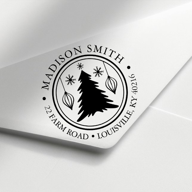Tampon Auto-encreur Snowflakes Arbre de Noël Circle Adresse de retour (Créateur téléchargé)