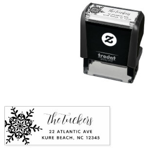 Tampon Auto-encreur Snowflic Script Modern Christmas Retours Adresse