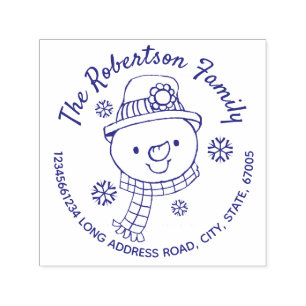 Tampon Auto-encreur Snowman and Snowflakes Christmas Retour Adresse