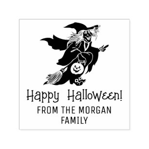 Tampon Auto-encreur Sorcière & Silhouette de citrouille Joyeux Hallowe
