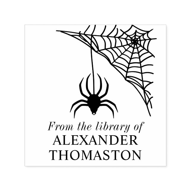 Tampon Auto-encreur Spiderweb with Hanging Spider Library Nom du livre (Design)