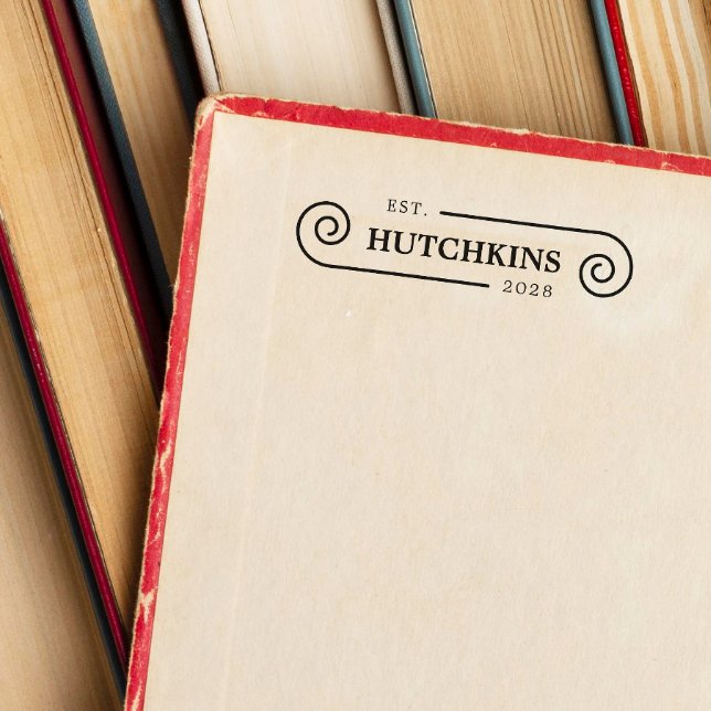 Tampon Auto-encreur Spirales Nom de famille Année d'établissement (Créateur téléchargé)