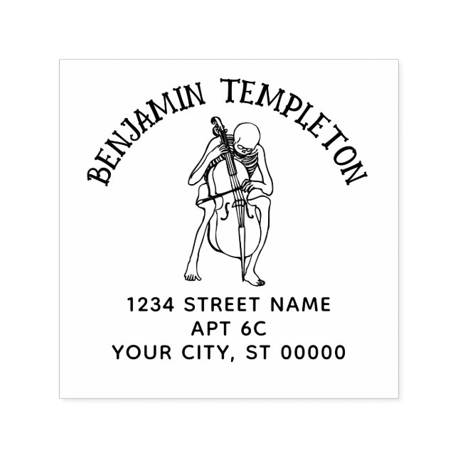 Tampon Auto-encreur Squelette gothique Lecture Nom du violoncelle Adre (Design)