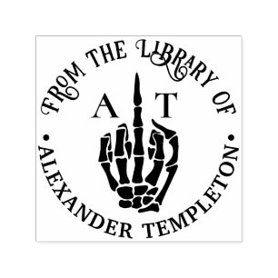 Tampon Auto-encreur Squelette Main Doigt du Milieu Nom de la Bibliothè