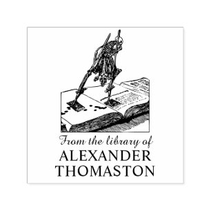 Tampon Auto-encreur Squelette sur les tilts Marcher sur le livre Nom d