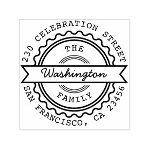 Tampon Auto-encreur Stamp Retro Nom de famille personnalisé et adresse