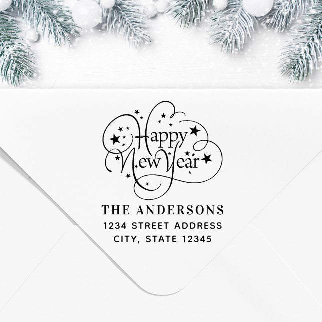 Tampon Auto-encreur Starry Happy Nouvel An Nom de famille Adresse de r (Créateur téléchargé)