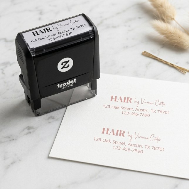 Tampon Auto-encreur Studio de coiffure nom adresse de retour téléphone (Script Makeup Studio Name Return Address Phone Self-inking Stamp)
