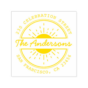 Tampon Auto-encreur Sun & Custom Family Name Round Return Adresse