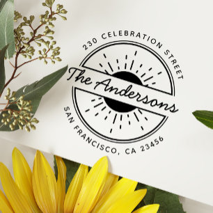 Tampon Auto-encreur Sun & Custom Family Name Round Return Adresse Self