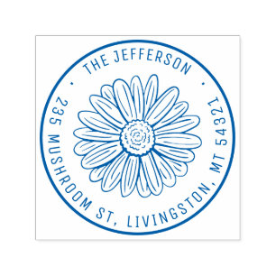 Tampon Auto-encreur Sunflower vintage Nom personnalisé Arrondi Adresse