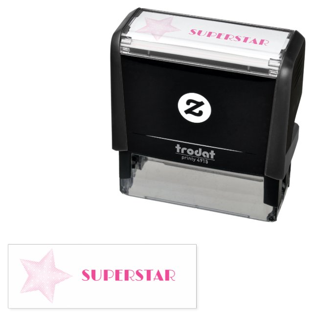 Tampon Auto-encreur SUPERSTAR Pink Polka Dot Star (En situation)