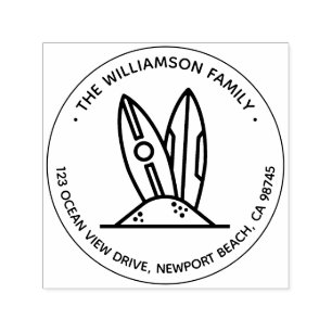 Tampon Auto-encreur Surf Board Nom de famille Ronde Adresse de retour