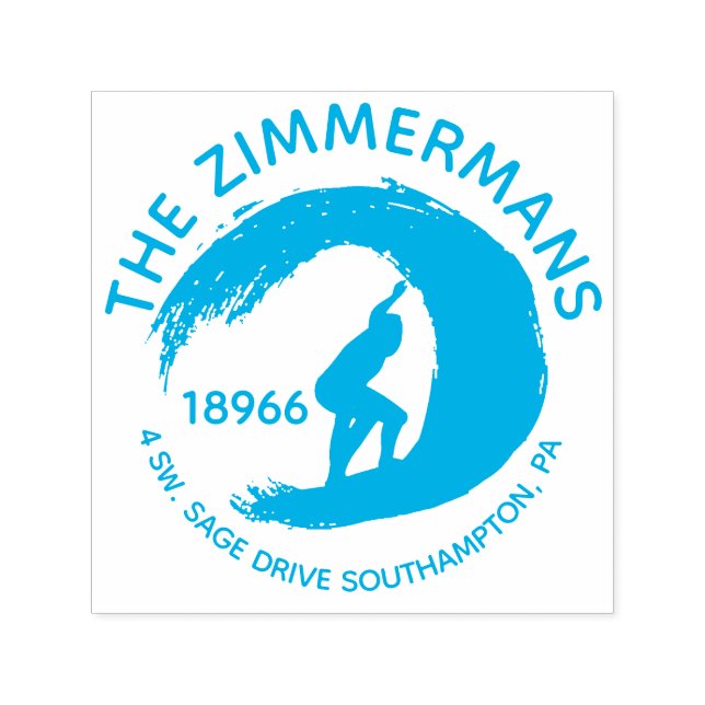 Tampon Auto-encreur Surf circulaire personnalisé Vagues Nom de famille (Design)