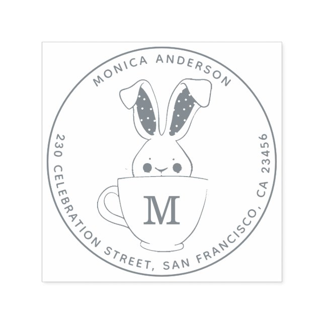 Tampon Auto-encreur Sweet Bunny Monogramme Nom rond Adresse de retour (Design)