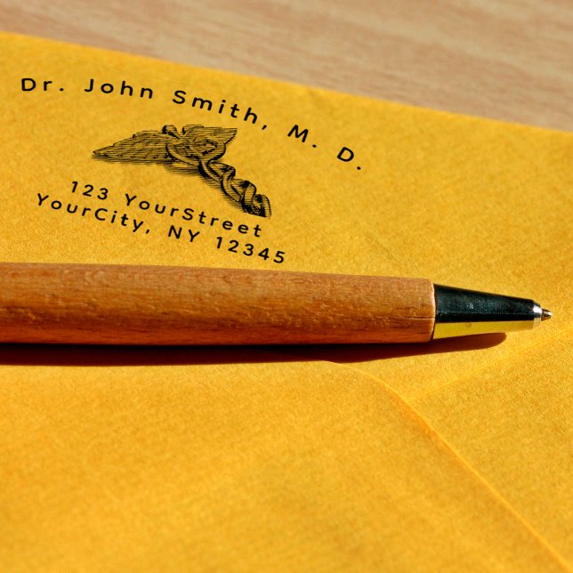 Tampon Auto-encreur Symbole Caduceus Médicale professionnel Texte cour (Créateur téléchargé)