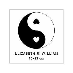 Tampon Auto-encreur Symbole Yin Yang avec cœurs amour couple mariage