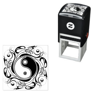 Tampon Auto-encreur Symbole Yin & Yang Style de Tatouage Noir et Blanc