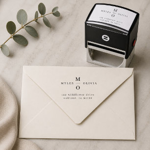 Tampon Auto-encreur Tampon de Adresse de Retour Monogramme de Couple