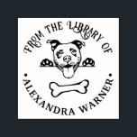 Tampon Auto-encreur Terrier Pit Bull Chien Lorgnant l'Os Nom du livre<br><div class="desc">Terrier Pit Bull Chien Visage Lorgnant un Os Hors de Portée,  Rond “De la bibliothèque de” Nom du livre =========

Cela peut être facilement changé pour dire “Ce livre appartient à”,  “Ex Libris”,  “Du bureau de”,  “du bureau de” ou autre texte de votre choix.</div>