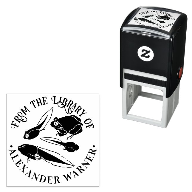 Tampon Auto-encreur Têtard Grenouille Bibliothèque Nom du livre Rond (En situation)