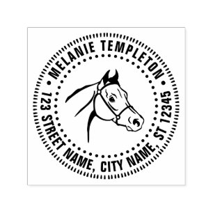 Tampon Auto-encreur Tête de cheval ligne d'art NF nom adresse de retou
