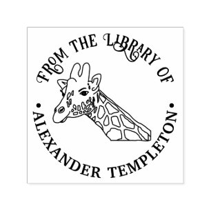 Tampon Auto-encreur Tête de girafe tacheté #2 Nom du livre de biblioth