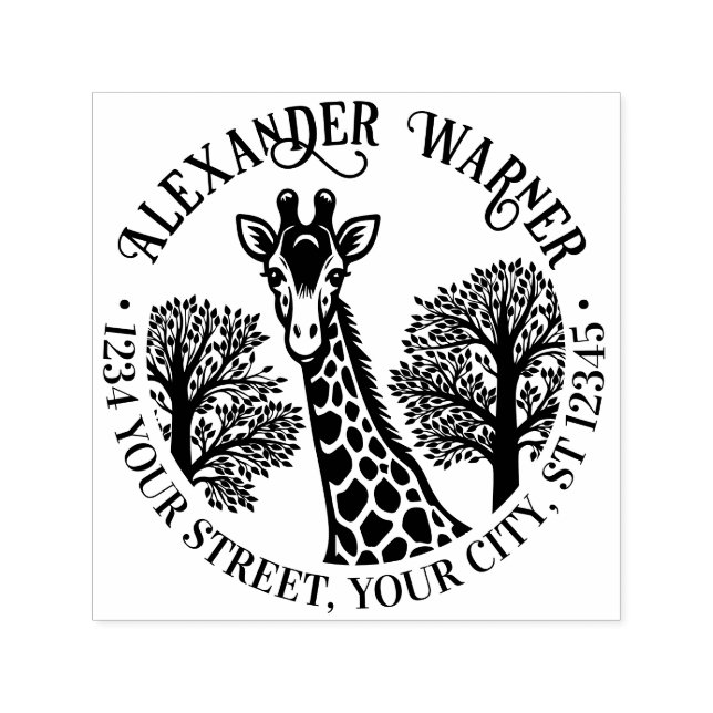 Tampon Auto-encreur Tête de girafe tachetée #3 Nom Adresse de retour (Design)
