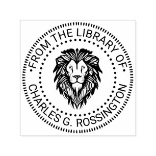 Tampon Auto-encreur Tête de Lion Élégant #3 NT Bibliothèque Ronde Nom